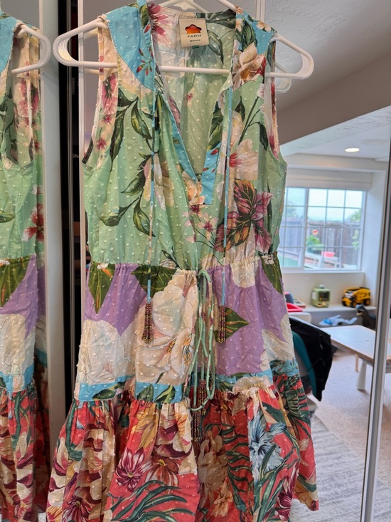 FARM Rio Dresses & Skirts - FARM Rio Floral Tiered Dress in Mint Green and Pink